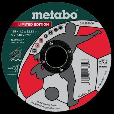 Metabo Limited Edition Soccer (616259000) Отрезной круг по металлу 125 x 1,0 x 22,23 мм, Inox, TF 41 99-00015398 фото