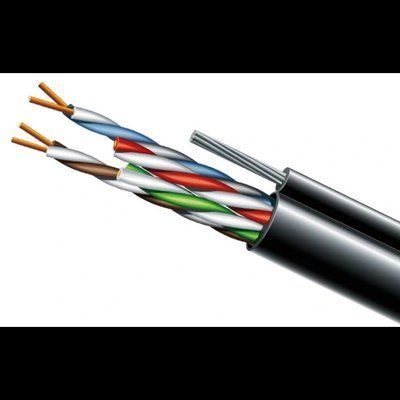 Cat. 5e U/UTP PE 4х2х24 AWG + S.M.трос (74130) бухта 500м. Кабель витая пара ЗЗЦМ (UTP медь уличный с тросом) 99-00006844 фото