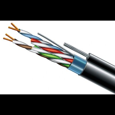 Cat. 5e F/UTP PE 4х2х24 AWG + S. M. трос (к)(72113) бухта 500м. Кабель вита пара ЗЗКМ (FTP мідь вуличний із тросом) 99-00006843 фото