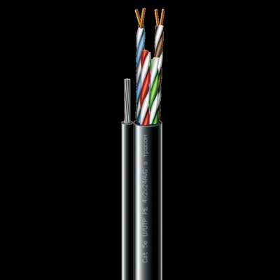 Cat. 5e U/UTP РЕ steel cord 4x2x24 AWG (k) трос (70910181) бухта 305м Кабель кручена пара ЗЗКМ (UTP мідь вуличний з тросом) 99-00008800 фото